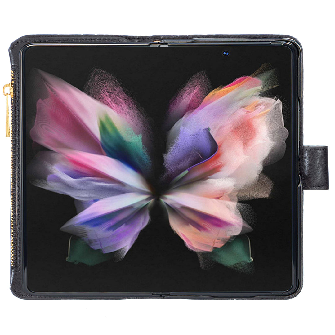 BINFEN COLOR For Samsung Galaxy Z Fold6 5G Case PU Leather Zipper Pocket Phone Cover - Black