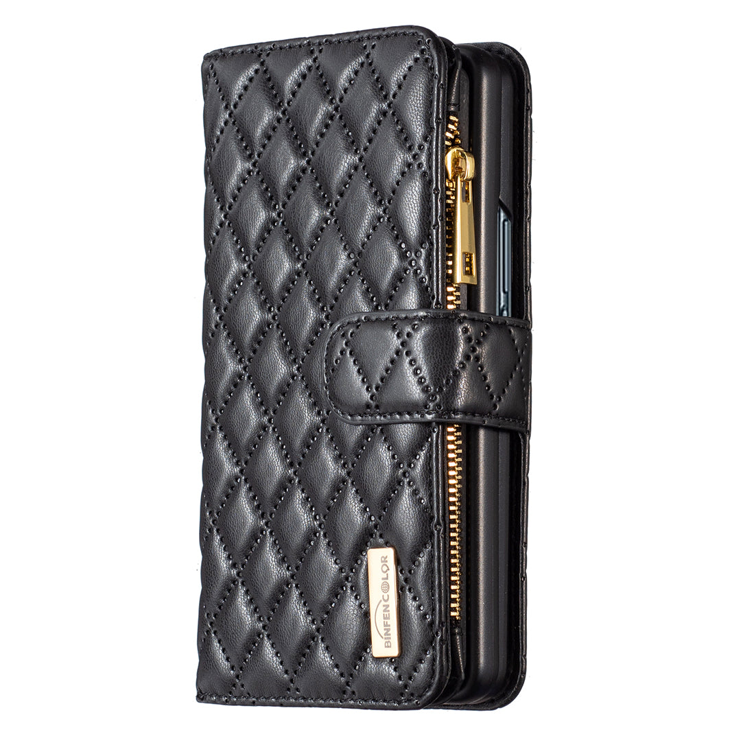 BINFEN COLOR For Samsung Galaxy Z Fold6 5G Case PU Leather Zipper Pocket Phone Cover - Black