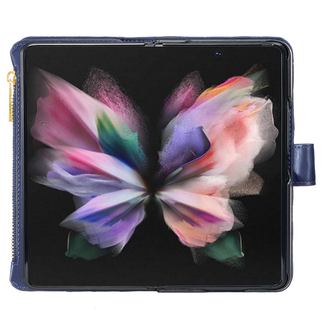 BINFEN COLOR For Samsung Galaxy Z Fold6 5G Case PU Leather Zipper Pocket Phone Cover - Blue