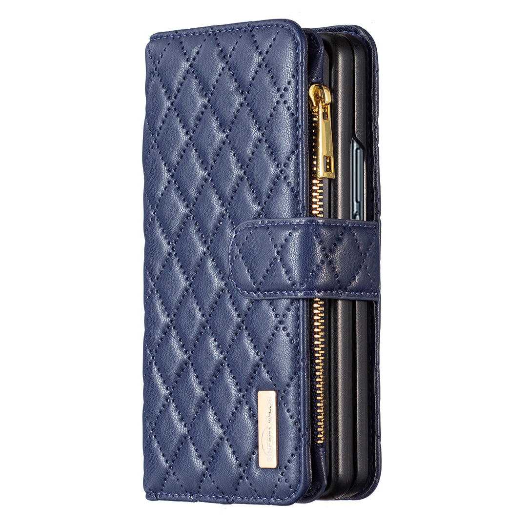 BINFEN COLOR For Samsung Galaxy Z Fold6 5G Case PU Leather Zipper Pocket Phone Cover - Blue