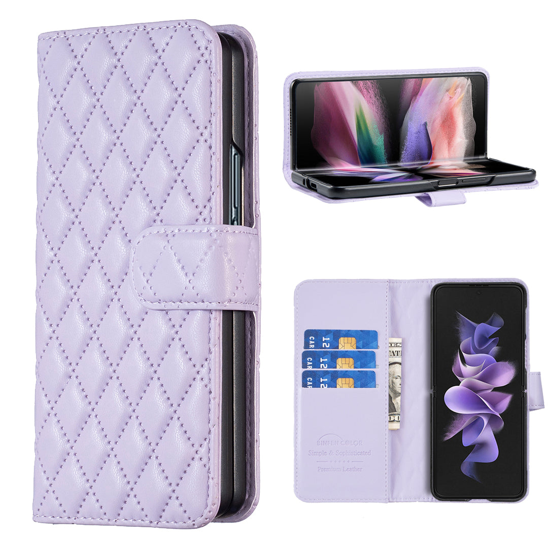 BINFEN COLOR For Samsung Galaxy Z Fold6 5G Case Rhombus Wallet PU Leather Phone Cover - Purple