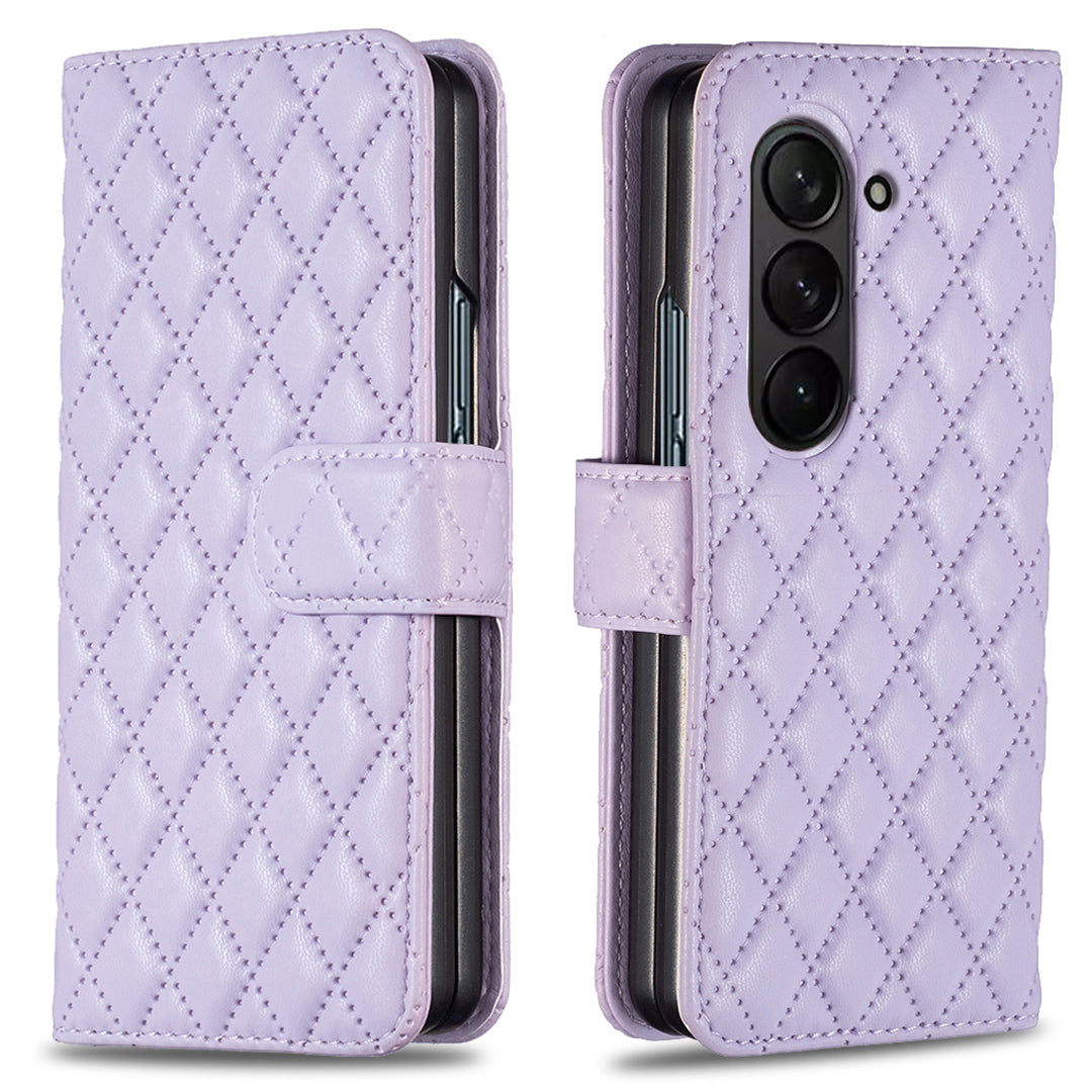 BINFEN COLOR For Samsung Galaxy Z Fold6 5G Case Rhombus Wallet PU Leather Phone Cover - Purple