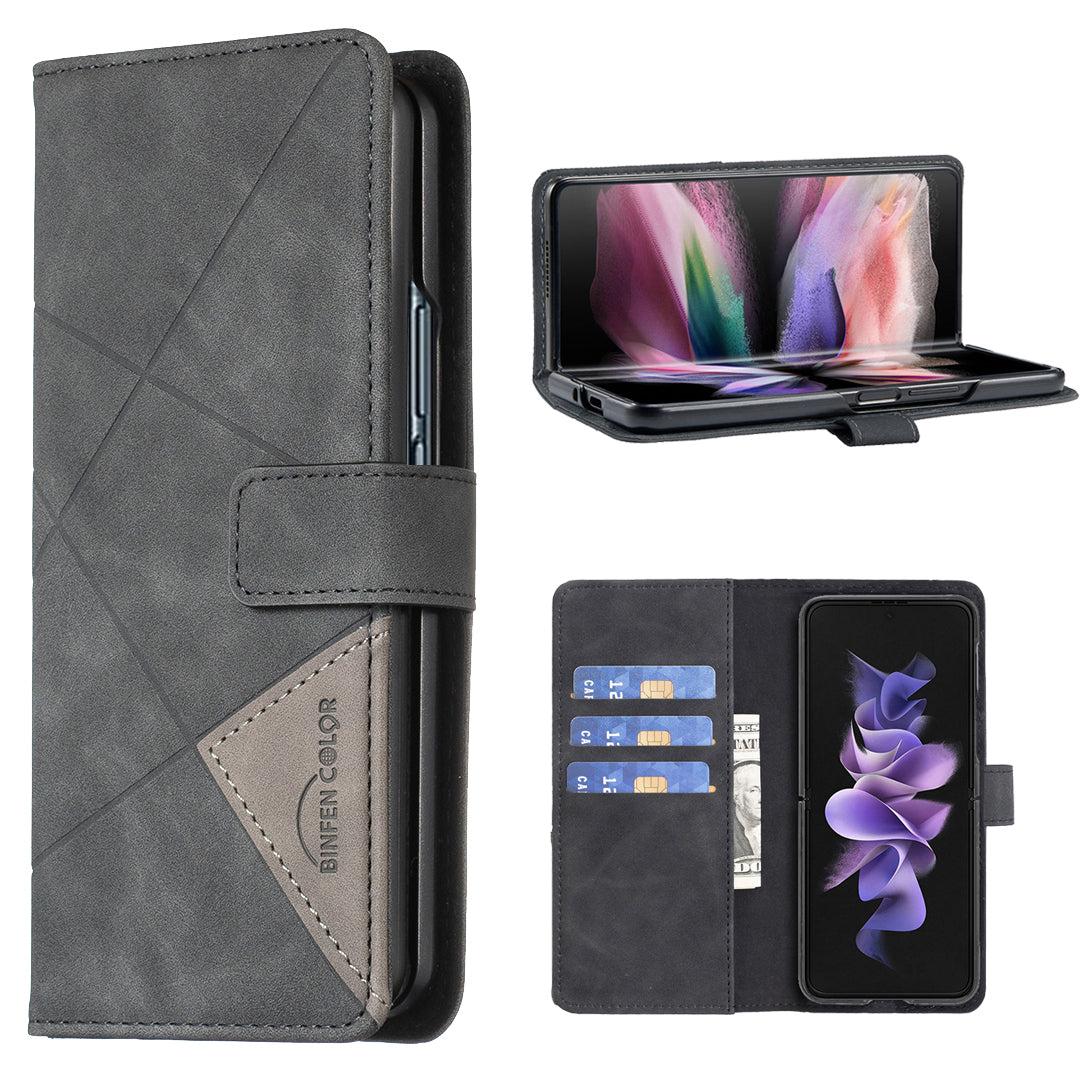 BINFEN COLOR BF05 For Samsung Galaxy Z Fold6 5G Case PU Leather Geometric Phone Cover - Black
