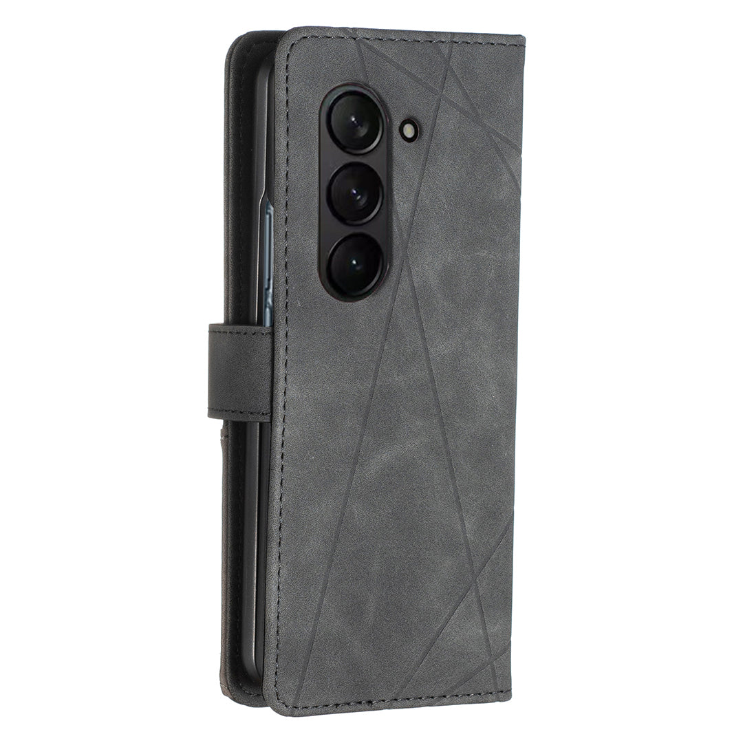 BINFEN COLOR BF05 For Samsung Galaxy Z Fold6 5G Case PU Leather Geometric Phone Cover - Black