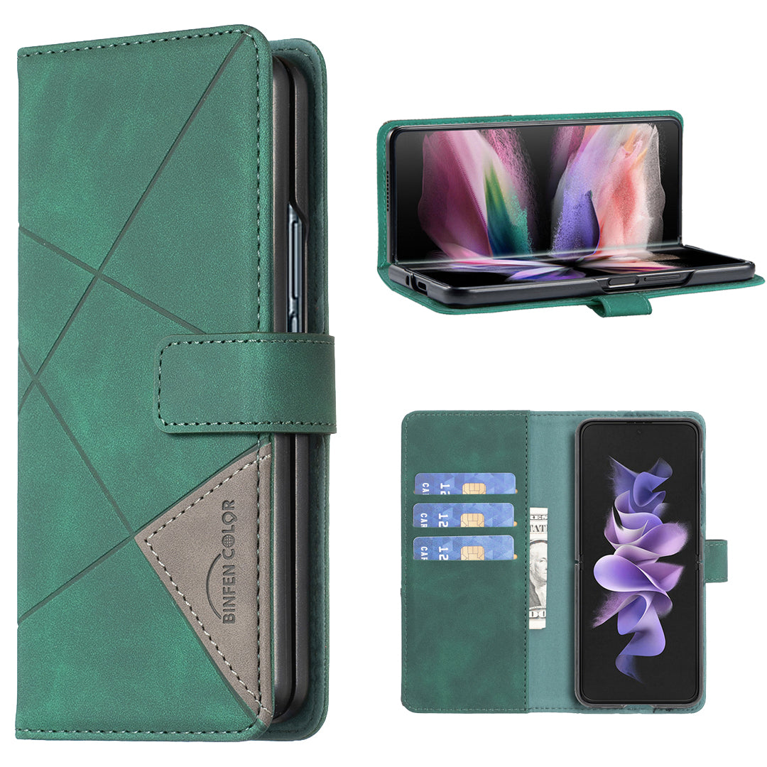 BINFEN COLOR BF05 For Samsung Galaxy Z Fold6 5G Case PU Leather Geometric Phone Cover - Green