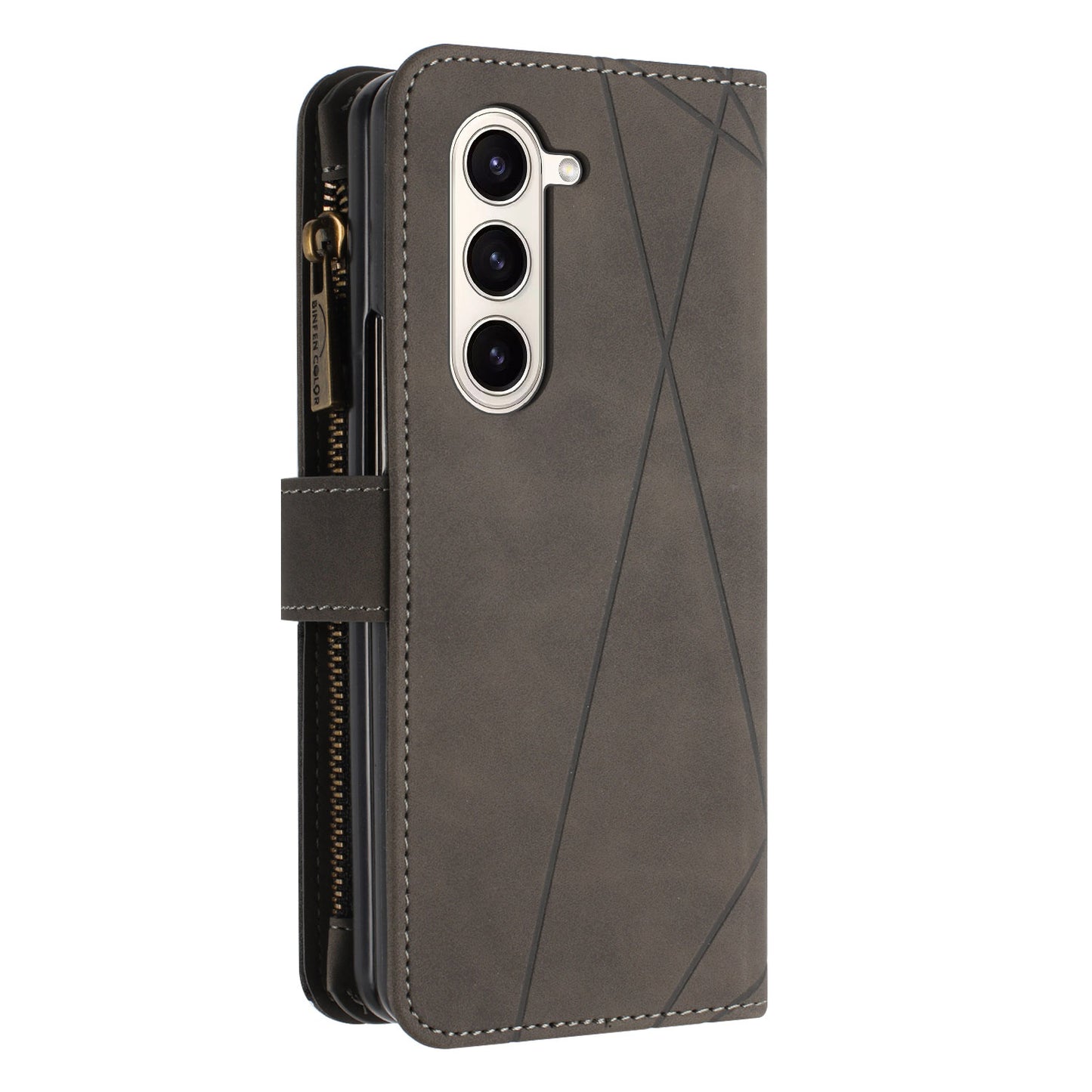 BINFEN COLOR For Samsung Galaxy Z Fold6 5G Case Zipper Pocket Wallet Leather Phone Cover - Grey