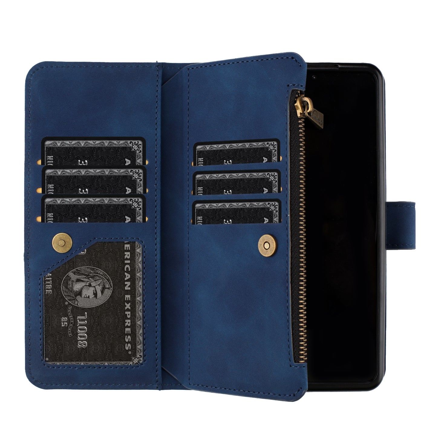 BINFEN COLOR For Samsung Galaxy Z Fold6 5G Case Zipper Pocket Wallet Leather Phone Cover - Blue