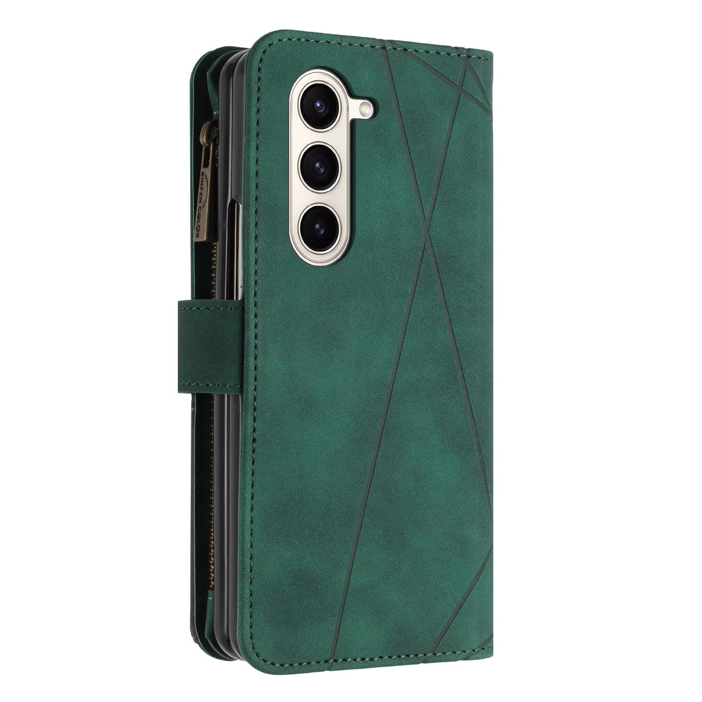 BINFEN COLOR For Samsung Galaxy Z Fold6 5G Case Zipper Pocket Wallet Leather Phone Cover - Green