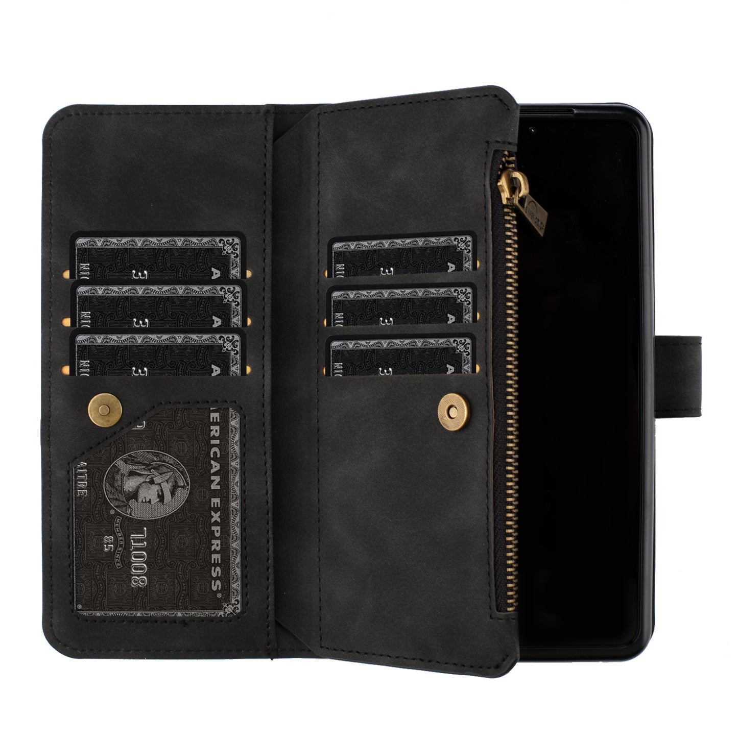 BINFEN COLOR For Samsung Galaxy Z Fold6 5G Case Zipper Pocket Wallet Leather Phone Cover - Black