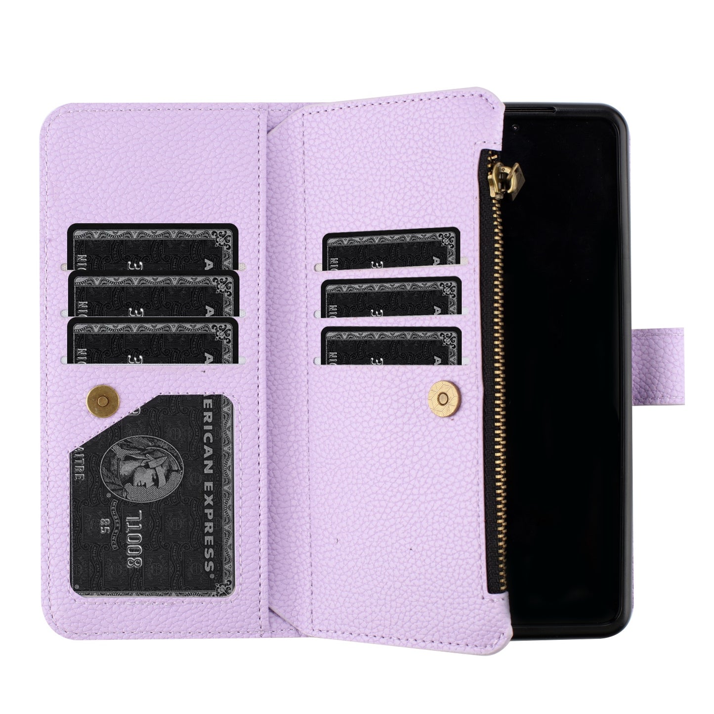 BINFEN COLOR For Samsung Galaxy Z Fold6 5G Case PU Leather Litchi Texture Zipper Phone Cover - Purple