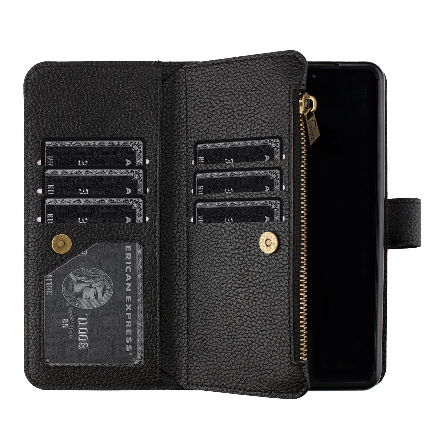 BINFEN COLOR For Samsung Galaxy Z Fold6 5G Case PU Leather Litchi Texture Zipper Phone Cover - Black