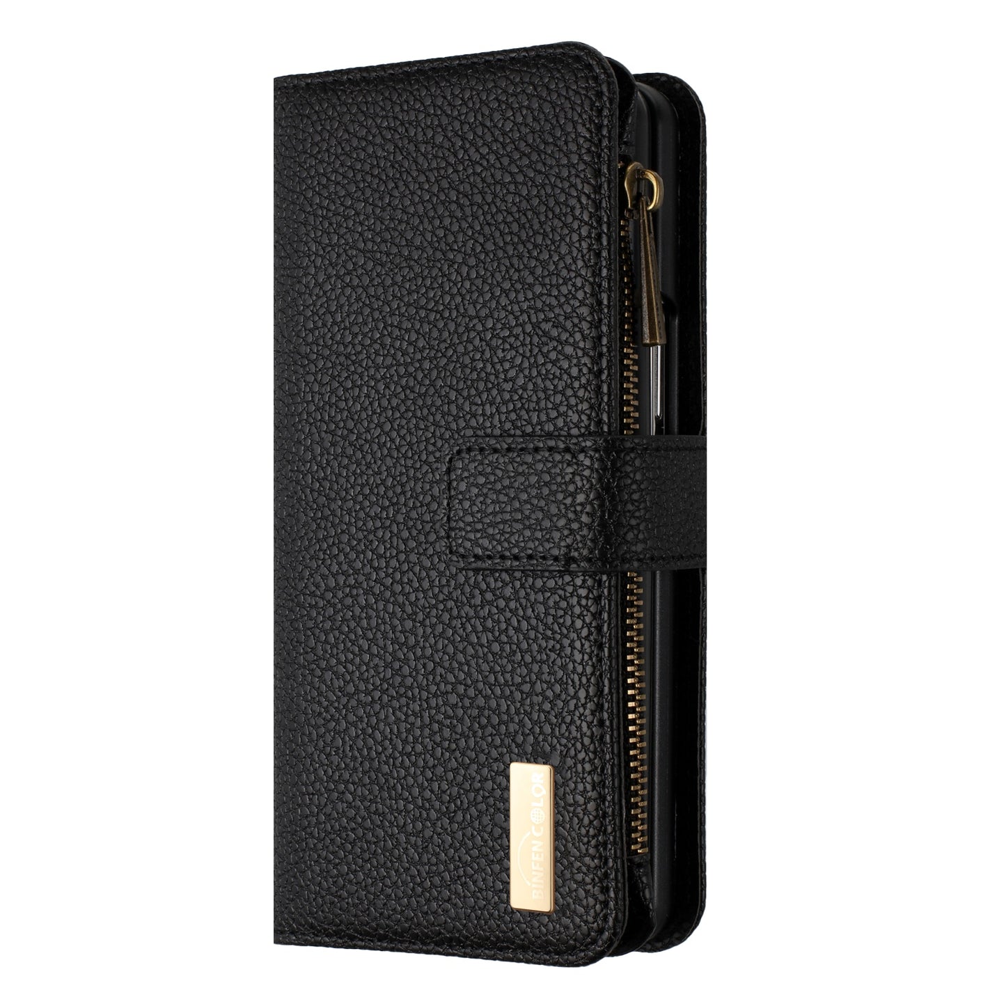 BINFEN COLOR For Samsung Galaxy Z Fold6 5G Case PU Leather Litchi Texture Zipper Phone Cover - Black