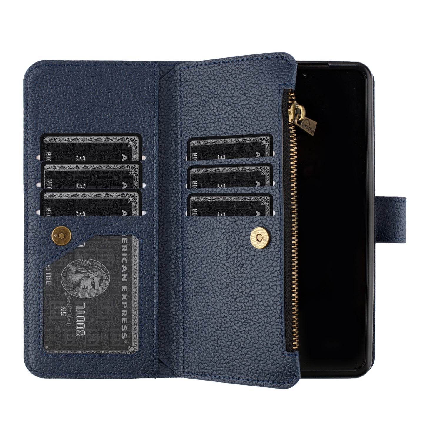 BINFEN COLOR For Samsung Galaxy Z Fold6 5G Case PU Leather Litchi Texture Zipper Phone Cover - Blue