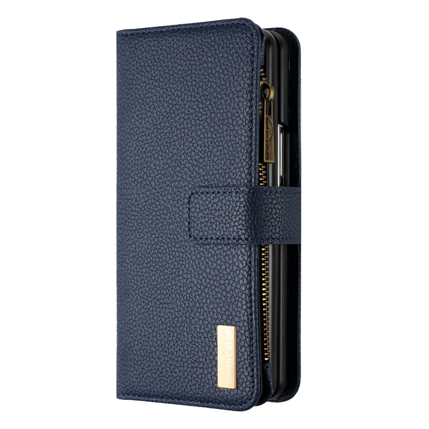 BINFEN COLOR For Samsung Galaxy Z Fold6 5G Case PU Leather Litchi Texture Zipper Phone Cover - Blue