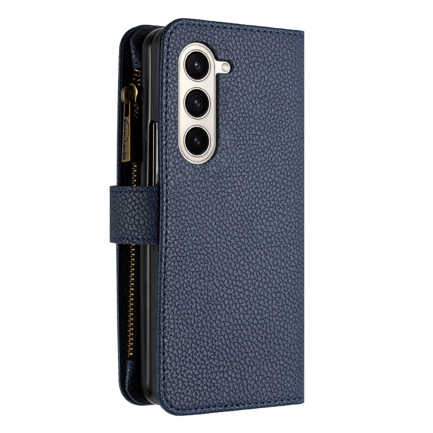 BINFEN COLOR For Samsung Galaxy Z Fold6 5G Case PU Leather Litchi Texture Zipper Phone Cover - Blue