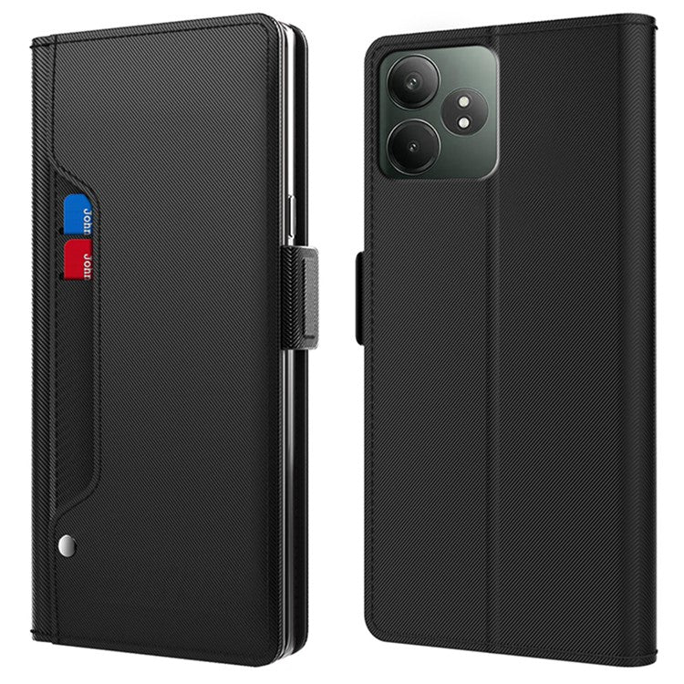 For Realme GT Neo6 SE 5G / Neo6 5G Case Card Holder Mirror Leather Phone Cover - Black