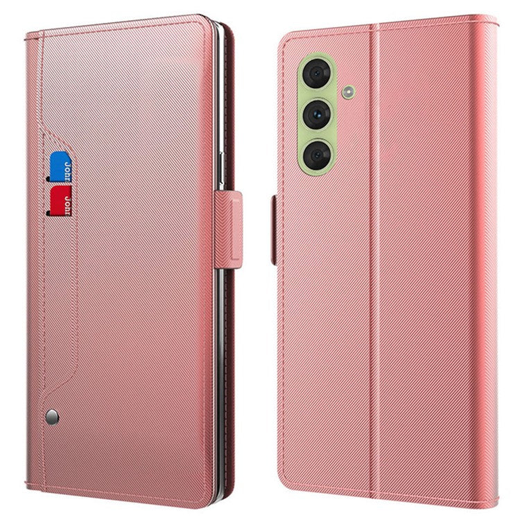 For Samsung Galaxy M55 5G / F55 5G / C55 5G Mirror Case PU Leather Flip Phone Cover with Card Slot - Rose Gold