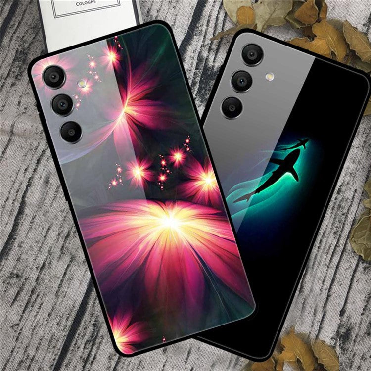 For Samsung Galaxy A15 4G / 5G Case Pattern Design Anti-Scratch Tempered Glass Phone Cover - Blue Fish