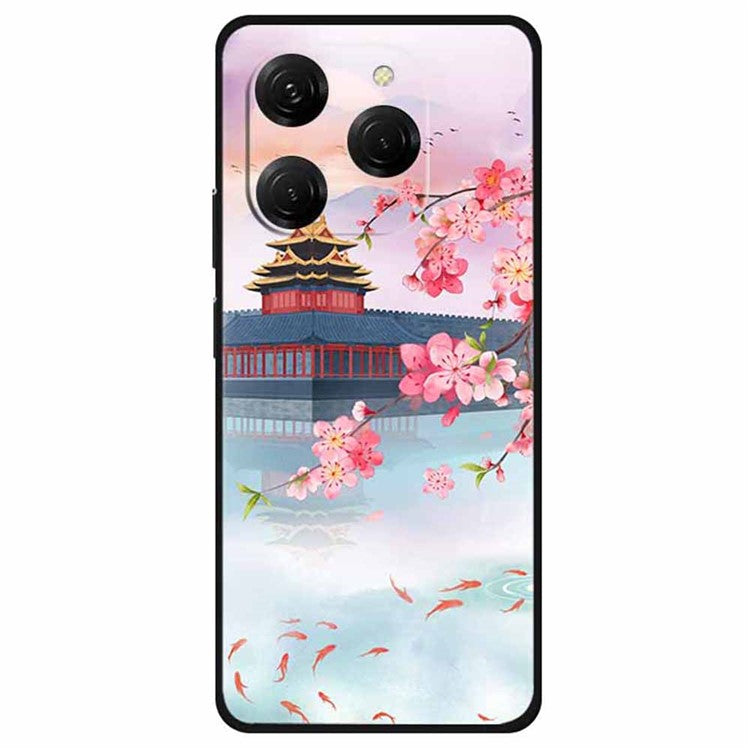 For TECNO Spark 20 Pro Case TPU Phone Cover Art Aesthetic Pattern - Ancient Tower with Fish