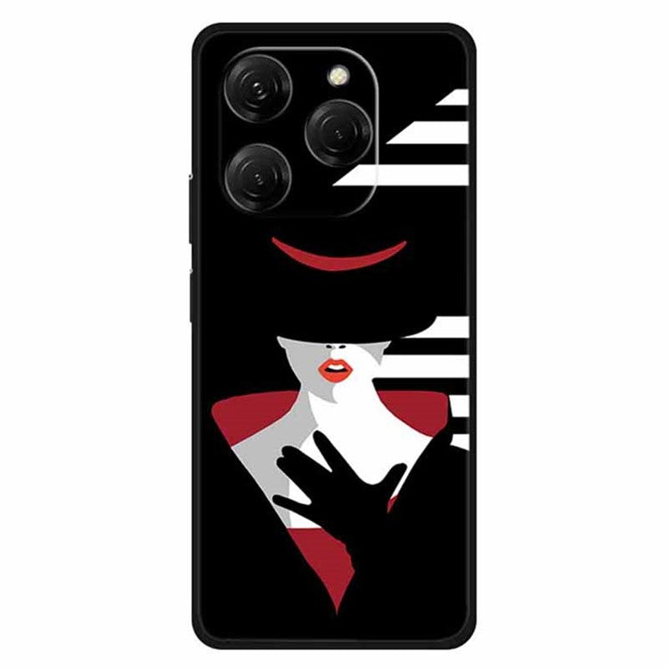 For TECNO Spark 20 Pro Case Pattern Slim Shockproof Back TPU Cover - Lady in Black Hat