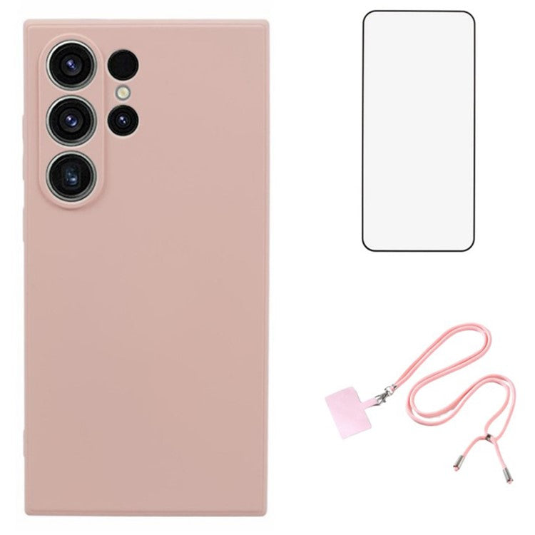WANLONFENG RB1 Series For Samsung Galaxy S24 Ultra TPU Phone Case with Screen Protector+Lanyard - Pink