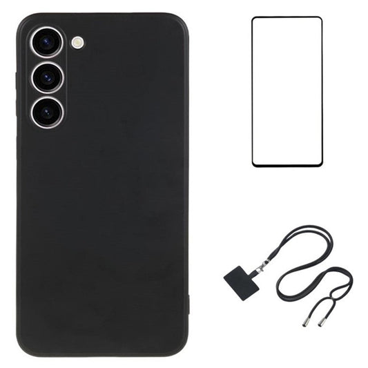 WANLONFENG RB1 Series For Samsung Galaxy S23+ Case TPU Phone Cover with Screen Film, Lanyard - Black