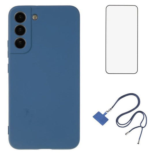 WANLONFENG RB1 Series For Samsung Galaxy S21 FE 5G TPU Case with Screen Protector+Lanyard - Sapphire