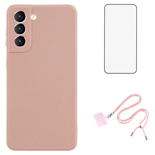 WANLONFENG RB1 Series For Samsung Galaxy S21+ 5G Case Slim TPU Phone Cover with Screen Film, Lanyard - Pink