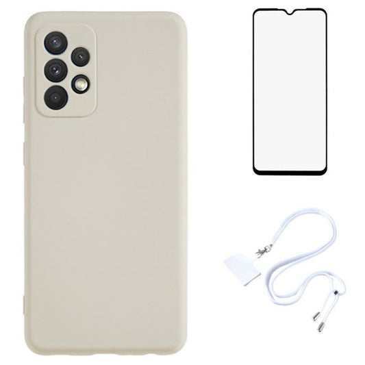 WANLONFENG RB1 Series For Samsung Galaxy A32 5G / M32 5G Slim Case Soft TPU Phone Cover with Screen Film, Lanyard - White