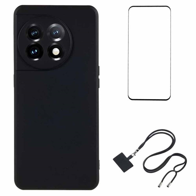 WANLONFENG RB1 Series For OnePlus 11 5G TPU Phone Case with Tempered Glass Film+Lanyard - Black