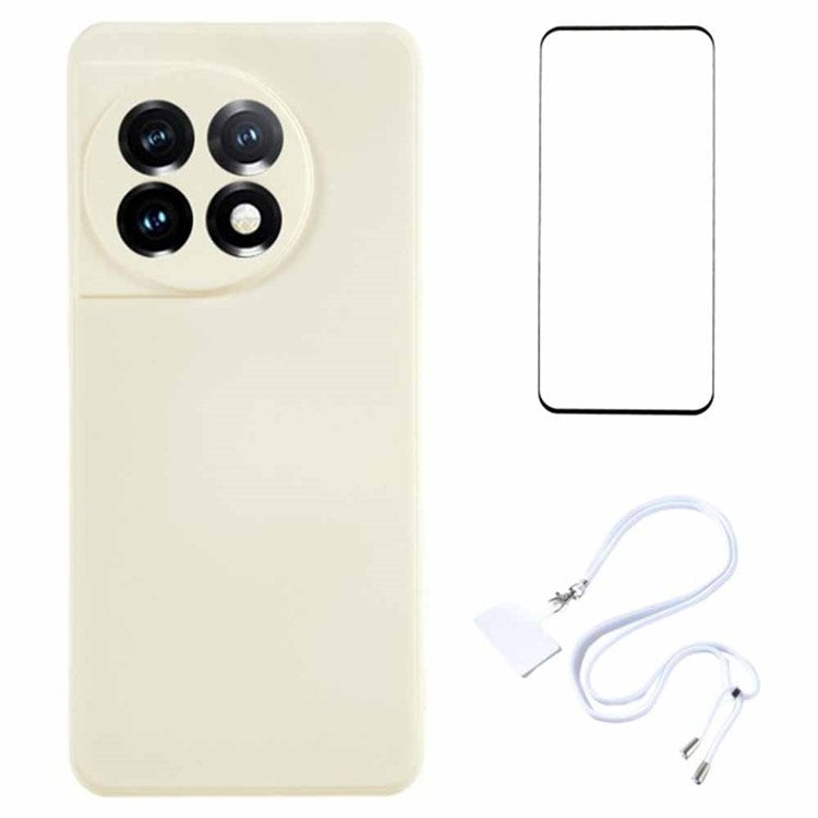 WANLONFENG RB1 Series For OnePlus 11 5G TPU Phone Case with Tempered Glass Film+Lanyard - White