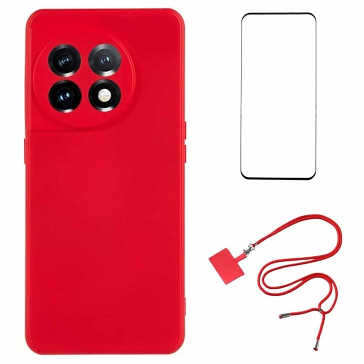 WANLONFENG RB1 Series For OnePlus 11 5G TPU Phone Case with Tempered Glass Film+Lanyard - Red