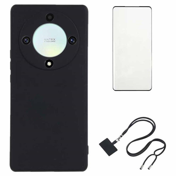 WANLONFENG RB1 Series For Honor X40 5G / X9a 5G Phone TPU Case with Lanyard and Screen Film - Black