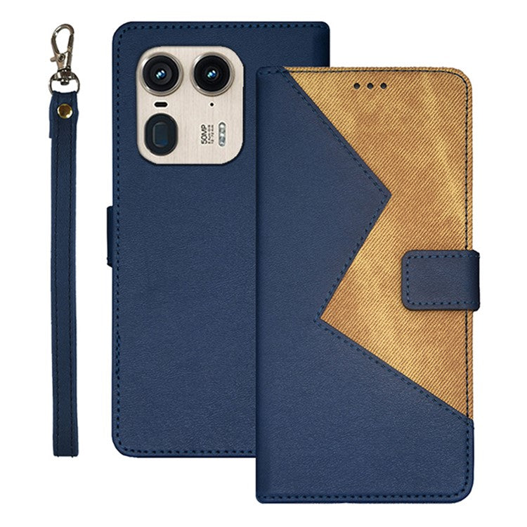 IDEWEI For Motorola Edge 50 Ultra 5G / Moto X50 Ultra 5G Case PU Leather Card Holder Splicing Color Phone Cover - Blue