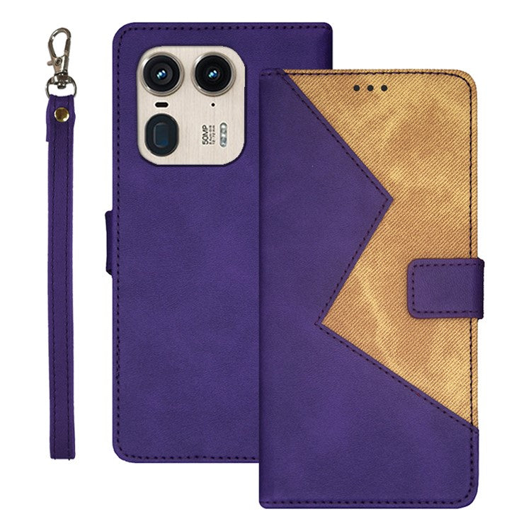 IDEWEI For Motorola Edge 50 Ultra 5G / Moto X50 Ultra 5G Case PU Leather Card Holder Splicing Color Phone Cover - Purple
