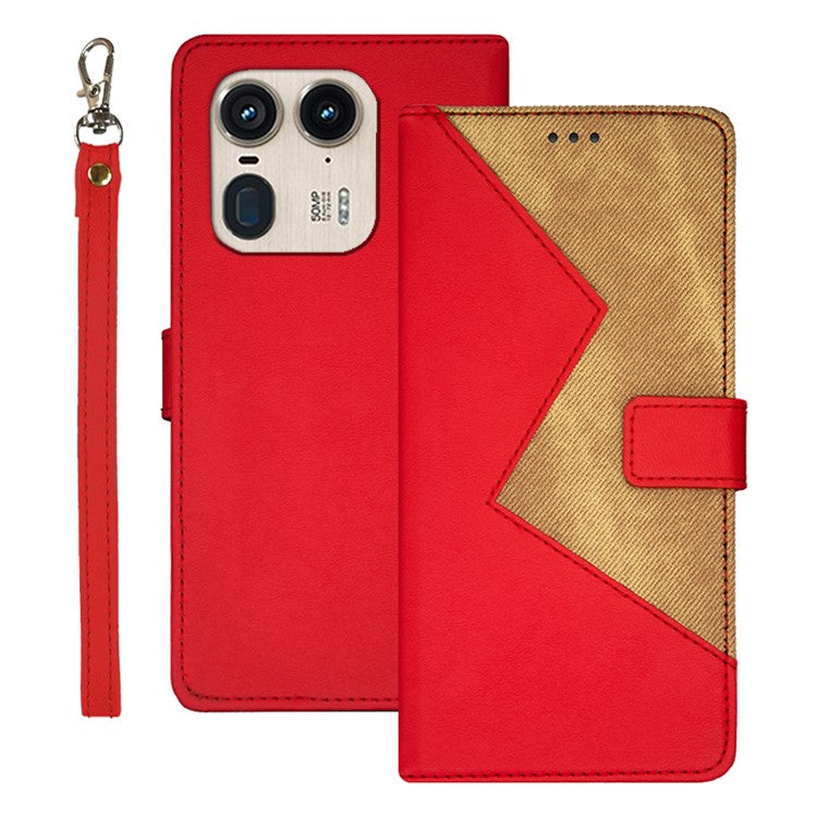 IDEWEI For Motorola Edge 50 Ultra 5G / Moto X50 Ultra 5G Case PU Leather Card Holder Splicing Color Phone Cover - Red