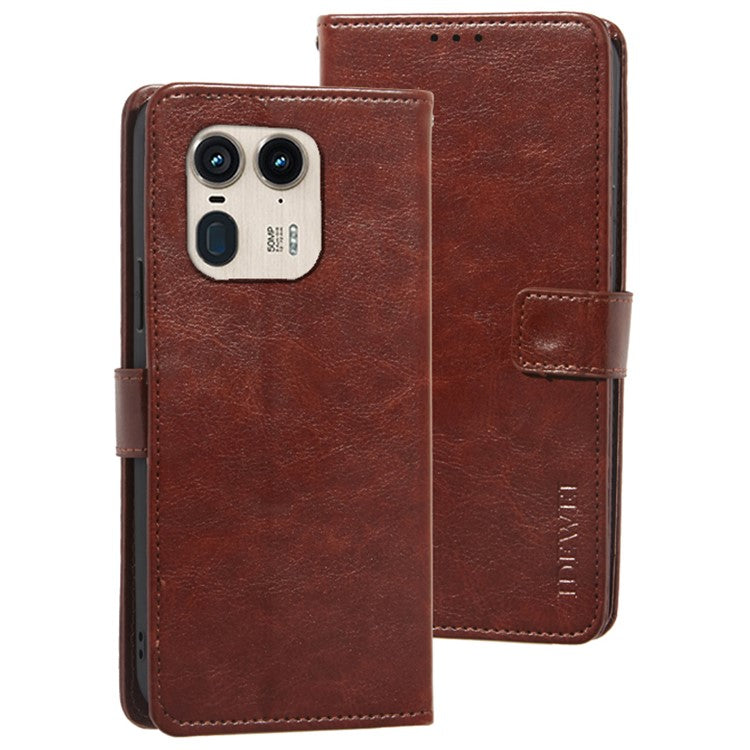 IDEWEI For Motorola Edge 50 Ultra 5G / Moto X50 Ultra 5G Leather Case Phone Wallet Cover Crazy Horse Texture - Brown