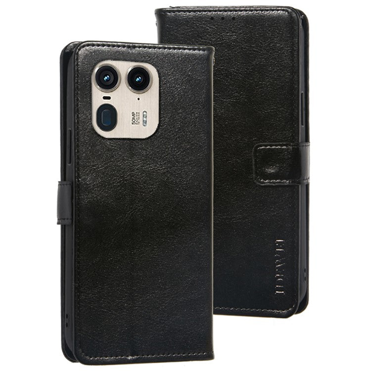 IDEWEI For Motorola Edge 50 Ultra 5G / Moto X50 Ultra 5G Leather Case Phone Wallet Cover Crazy Horse Texture - Black