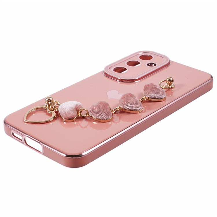 For Samsung Galaxy A14 5G / 4G Phone Case Electroplating Soft TPU Back Cover with Heart Chain Strap - Pink