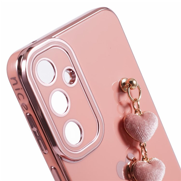 For Samsung Galaxy A14 5G / 4G Phone Case Electroplating Soft TPU Back Cover with Heart Chain Strap - Pink