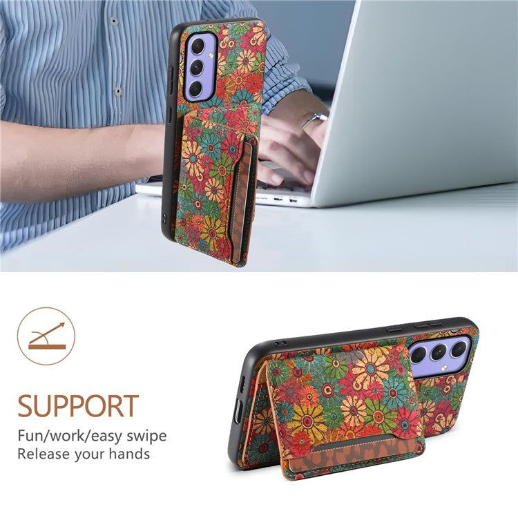 For Samsung Galaxy A55 5G Kickstand Cases Floral Pattern PU+TPU+PC Phone Cover Card Holder - Spring / Green