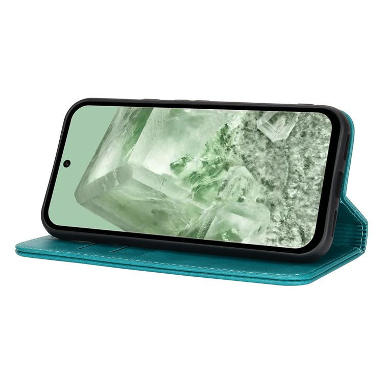 For Google Pixel 8a Case PU Leather Calf Textured Magnetic Closing Smart Phone Cover - Sky Blue