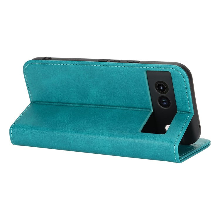 For Google Pixel 8a Case PU Leather Calf Textured Magnetic Closing Smart Phone Cover - Sky Blue