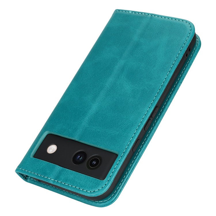 For Google Pixel 8a Case PU Leather Calf Textured Magnetic Closing Smart Phone Cover - Sky Blue