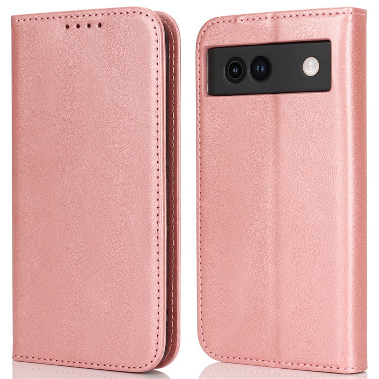 For Google Pixel 8a Case PU Leather Calf Textured Magnetic Closing Smart Phone Cover - Rose Gold