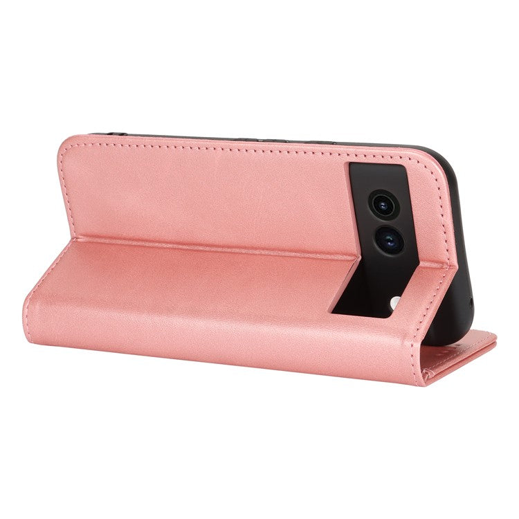 For Google Pixel 8a Case PU Leather Calf Textured Magnetic Closing Smart Phone Cover - Rose Gold