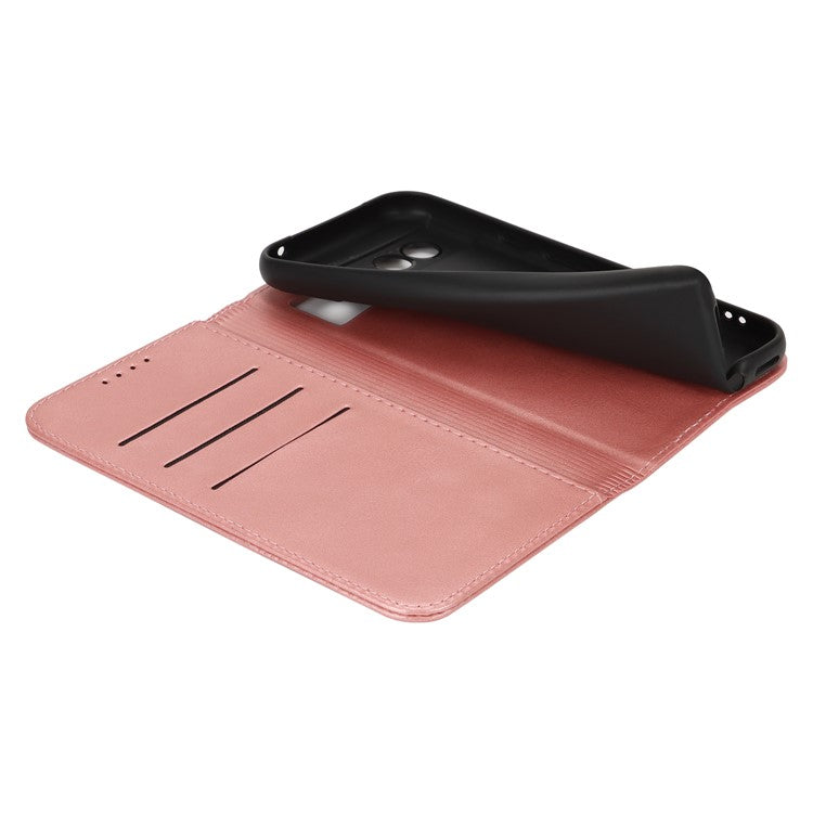 For Google Pixel 8a Case PU Leather Calf Textured Magnetic Closing Smart Phone Cover - Rose Gold