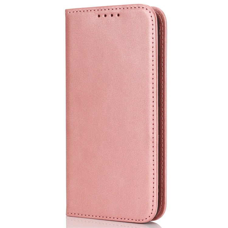 For Google Pixel 8a Case PU Leather Calf Textured Magnetic Closing Smart Phone Cover - Rose Gold