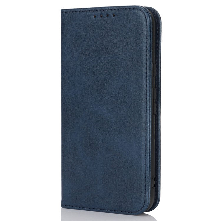 For Google Pixel 8a Case PU Leather Calf Textured Magnetic Closing Smart Phone Cover - Dark Blue