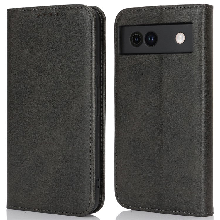 For Google Pixel 8a Case PU Leather Calf Textured Magnetic Closing Smart Phone Cover - Black